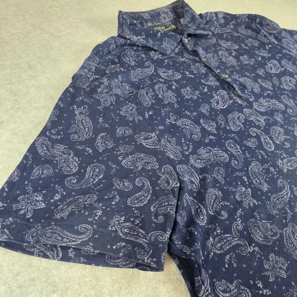 Polo Ralph Lauren Men's Polo Shirt XL Navy Paisley Bandana Print Cotton